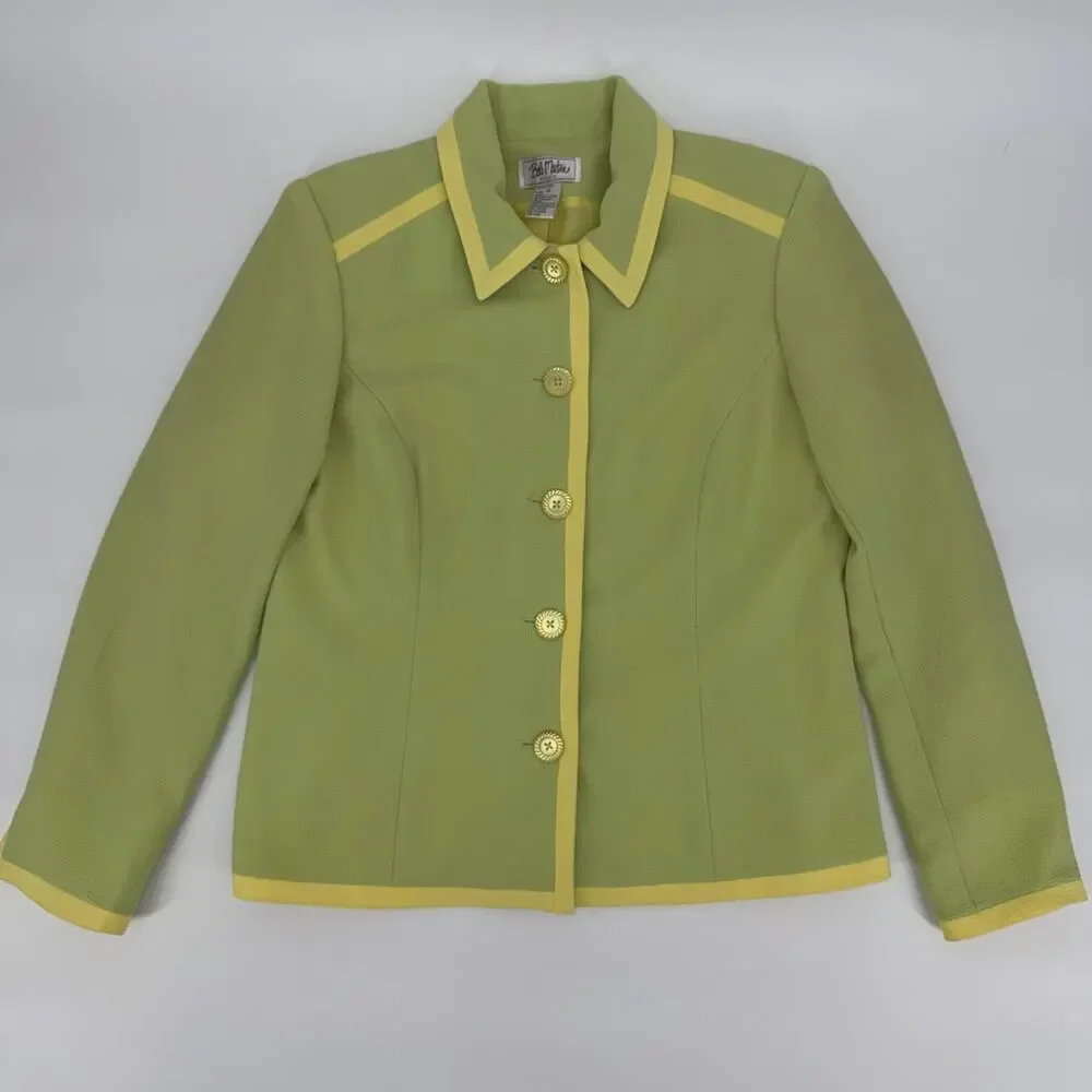 Vintage Bob Mackie Studio Lime Green PantSuit Retro Y2K Career Suit Size 14 (10)